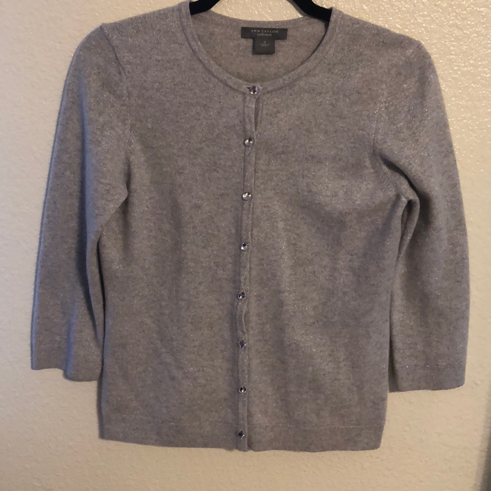 Ann Taylor Silver Sparkly Cashmere Cardigan